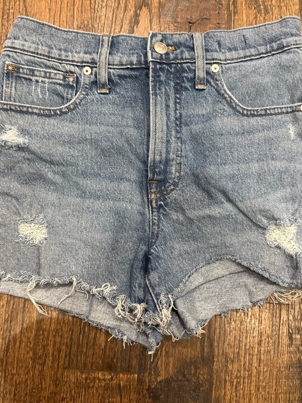 Madewell Faded Light Blue Distressed Denim Cutoff Shorts